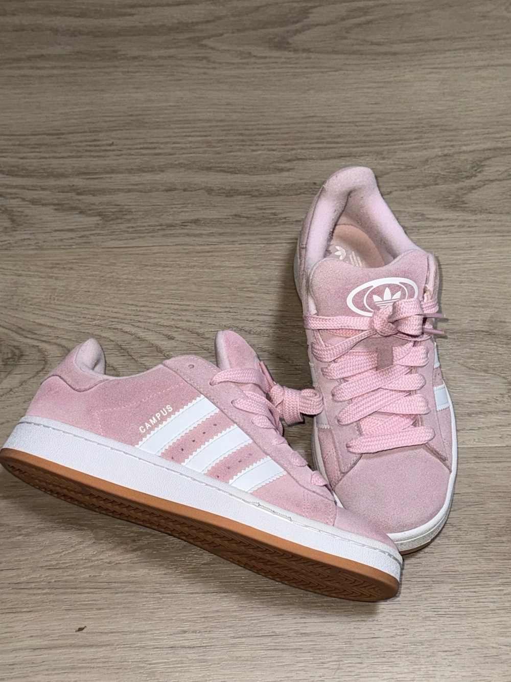 adidas Pink Suede Campus Sneakers with White Stripes